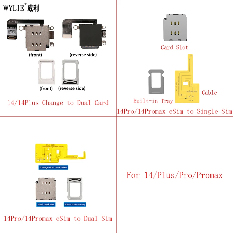 Wylie eSim to Dual Card Flex Ca‮lb‬e for iPhone 14 Pro Max Plus eSim to Single Sim Card Slot Tray No N‮ee‬d Separation Parts