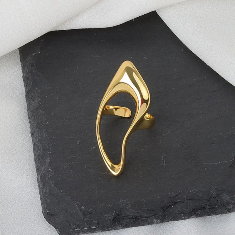 Hollow Teardrop Statement Ring for Women Girls Gold Plated Fashion Geometric Simple Adjustable Open Rings Party Holiday Jewelry