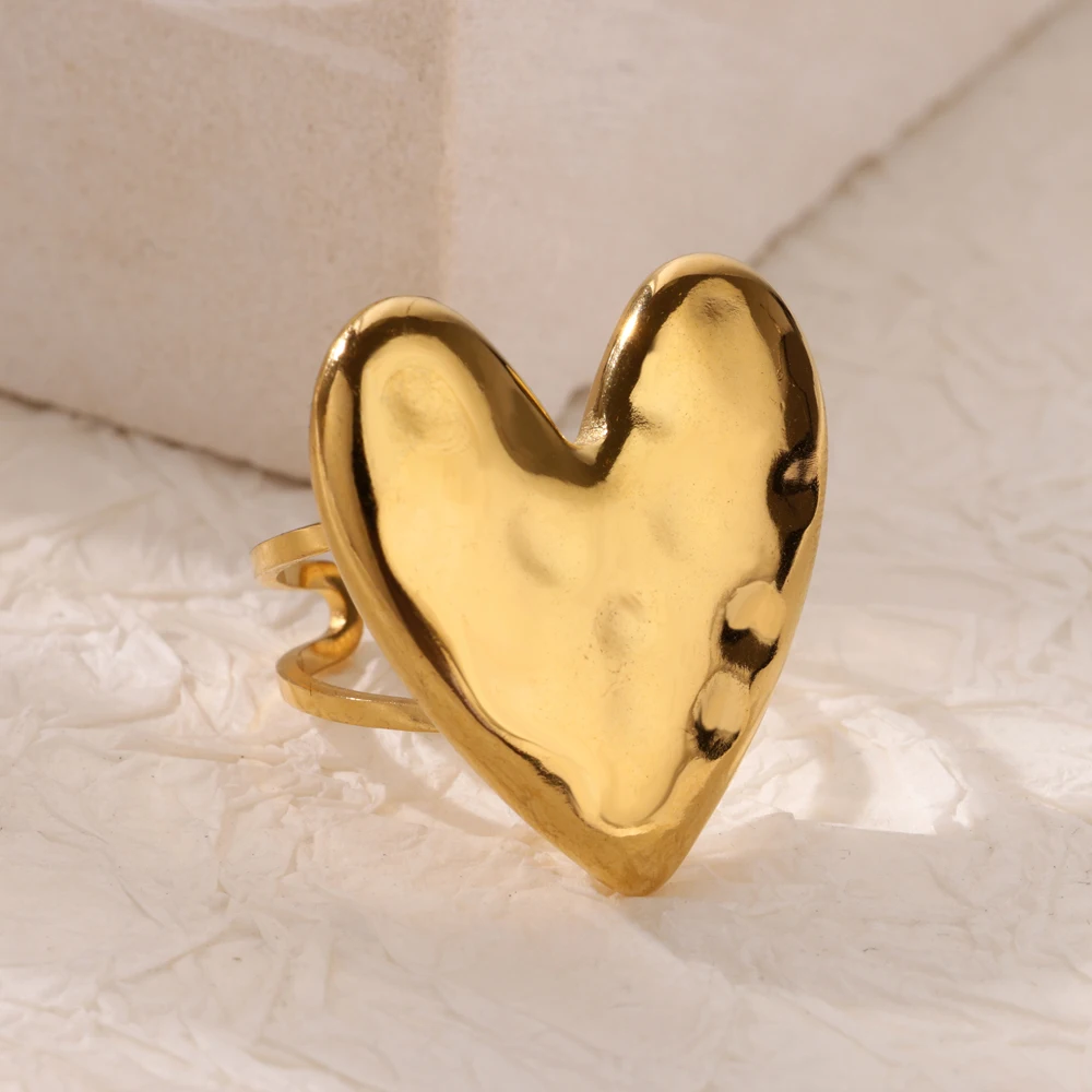 Stainless Steel Ring Key feature: Heart Texture Rings Gold Color
