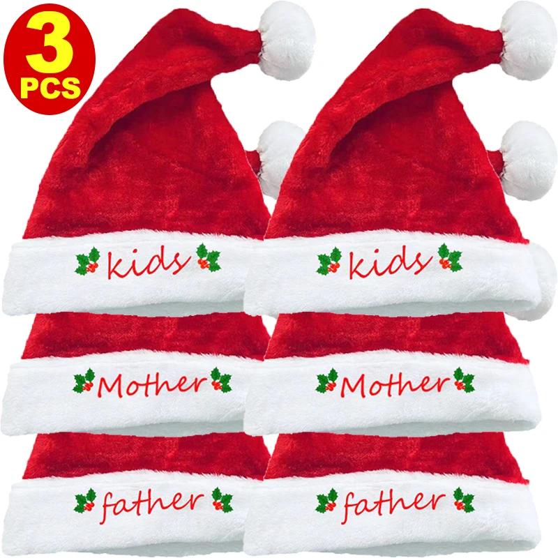 Adults Kids Christmas Hats Plush Thickened Family Member Santa Hat Merry Christmas New Year Party Festival Decoration Gifts