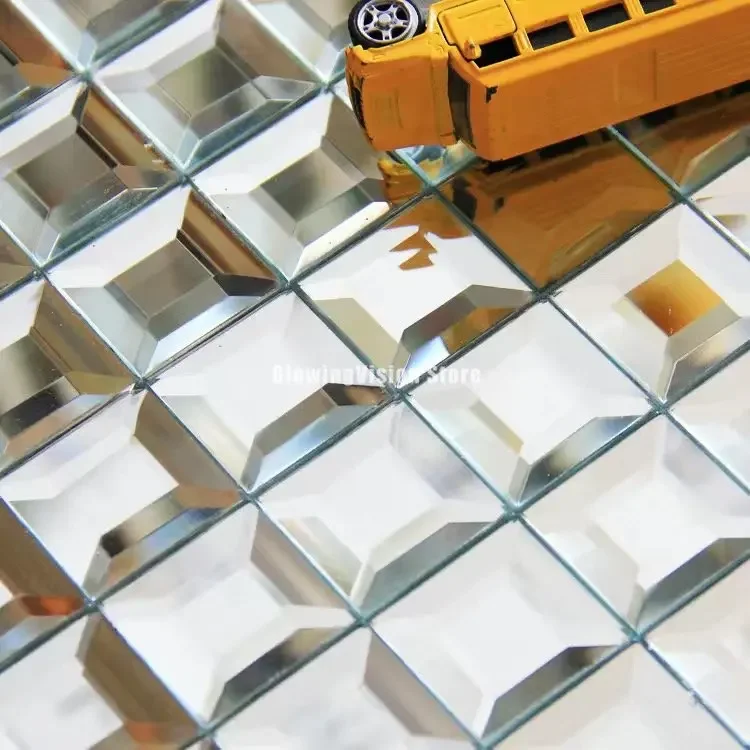 thumbnail image 1 of 1 pieza de mosaico de cristal con espejo de diamante brillante 3D para decoración de pared de KTV, hogar, oficina, pegatinas de pared para decoración contra salpicaduras, 1 of 5