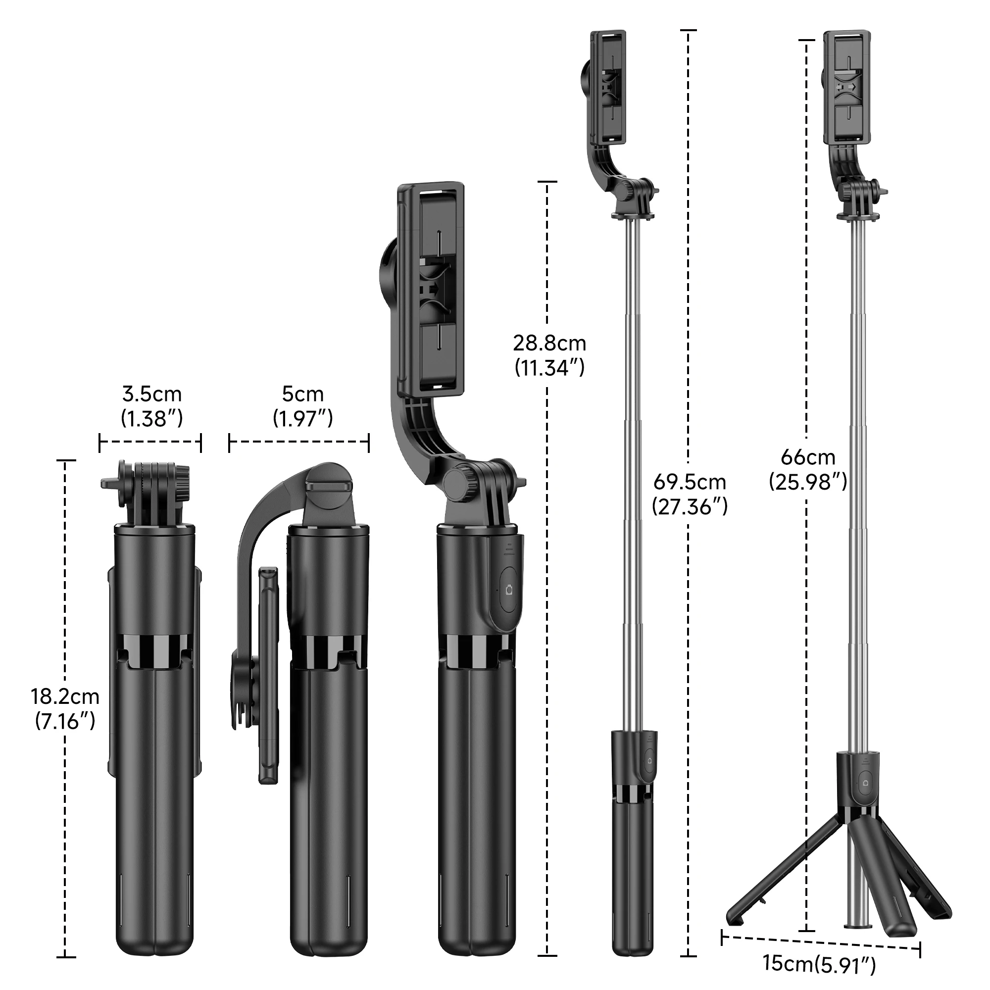 F01 Selfie Stick Tripod Phone Stand Desktop Portable Handheld Mini Tripod with Wireless Bluetooth Stabilizer for iPhone Android