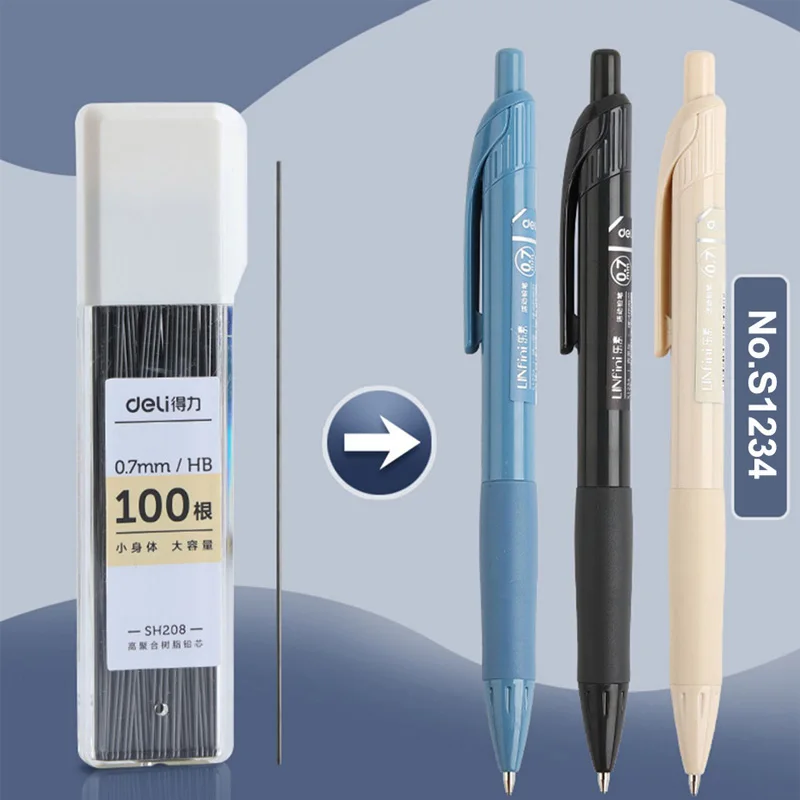 Deli 0.5/0.7mm Mechanical Pencil HB Pencil Leads Set Automatic Pencil Core Refill Art Drawing Sketching Students School Supplies 3