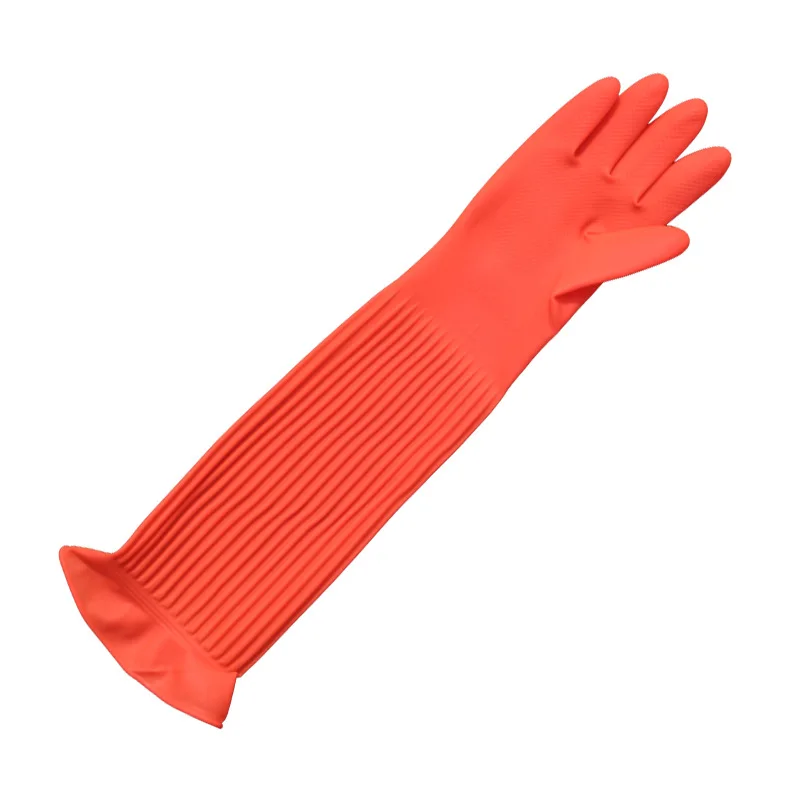 

55cm Long Thickened Red Rubber Gloves For Household Cleaning, Loose Cuffs, Waterproof And Durable Rubber Gloves