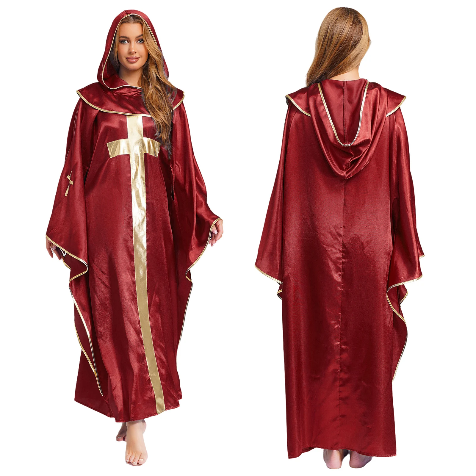 Red Metallic Robe Cosplay Priest Cosplay Robe YiZYiF Unisex Halloween Priest Robe - Hooded ...