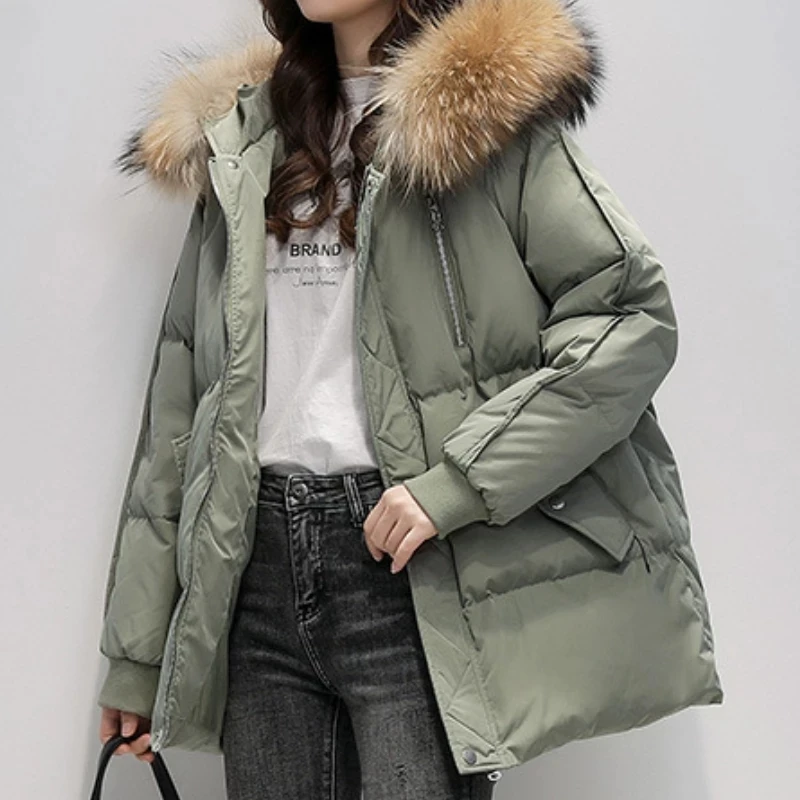 

2021 Winter New Down Jacket Women's Hooded Parka Pure Color Casual Thicken Jacket Korean Fashion Long Sleeve Women's Jacket