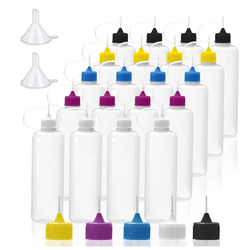 

20Pcs 4Oz Precision Tip Applicator Bottles 120Ml Translucent Glue Bottle Multicolor Lid with 2Pcs Mini Funnels