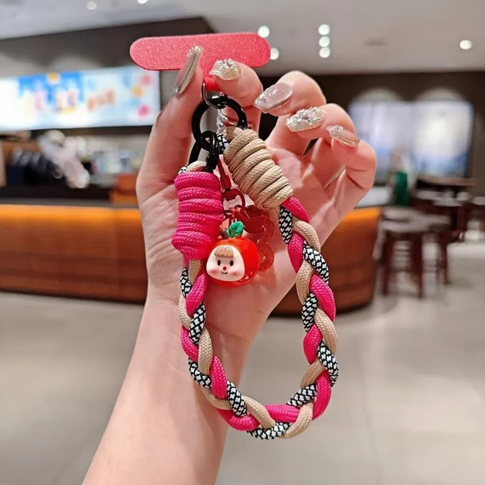 Colorful Braided Wrist Strap with Strawberry Pendant - Stylish Anti-Slip Lanyard