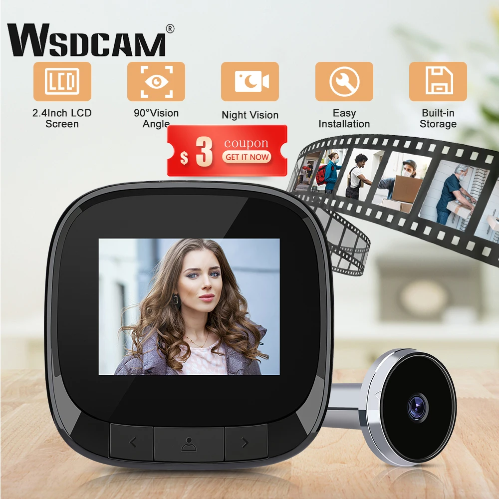 Wsdcam 2.4 Inch Lcd Digital Doorbell 90° Door Eye Doorbell Camera