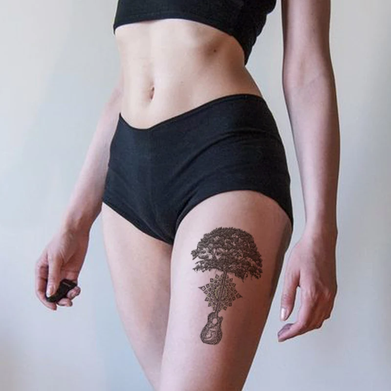 

Guitar Tree Deign Temporary Tattoo Stickers Sanskrit Flower Totem Fake Tatto Waterproof Tatoos Back Arm Large Size for Women Men