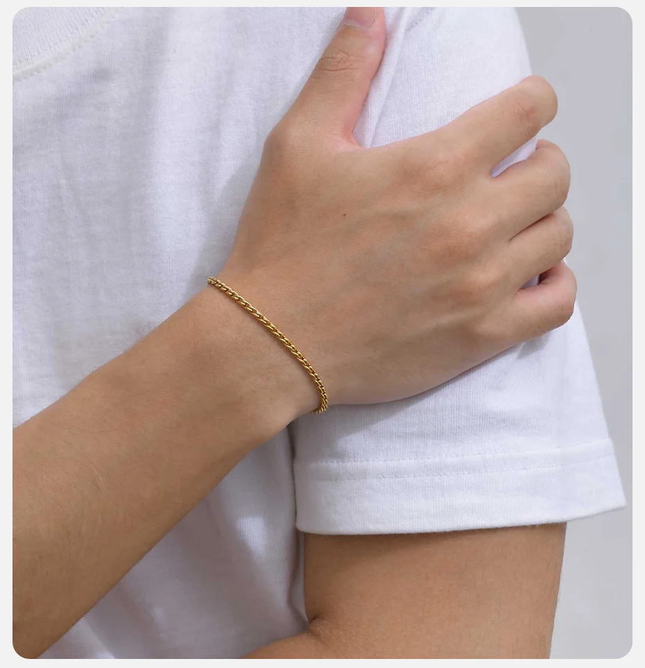 Vnox Slim 2,5 mm Schlangenglieder-Armbänder für Männer, Teenager, Jungen, verstellbare gedrehte Kettenarmbänder aus Edelstahl, einfacher Metallschmuck – Detail 4