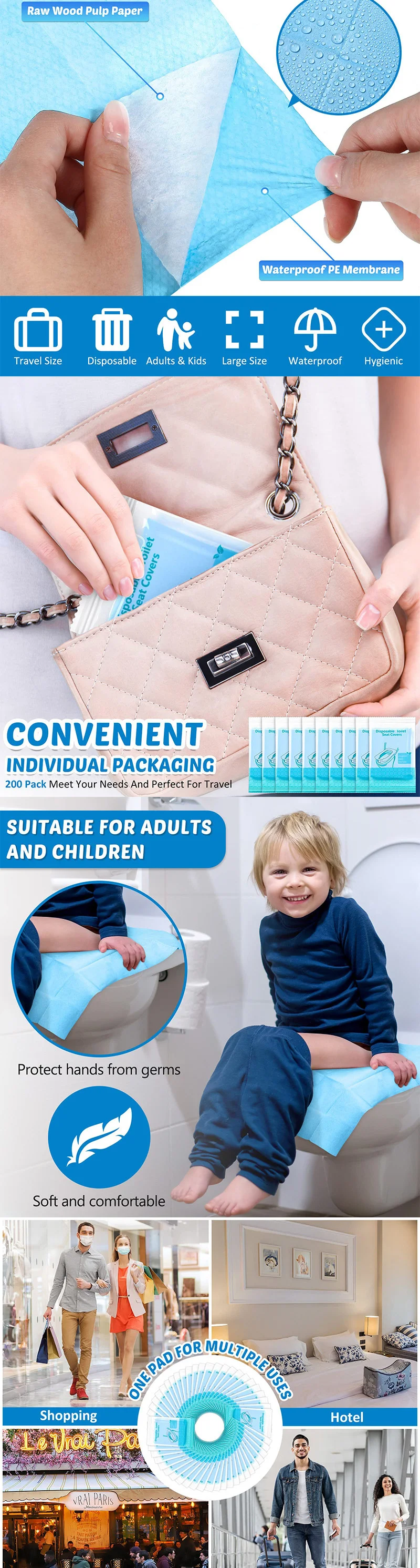 20 Stück Einweg-Toilettensitzauflagen in Übergröße, einzeln verpackt, für Erwachsene und Kinder, Toilettentraining, Reise-Toilettensitzkissen – Detail 2