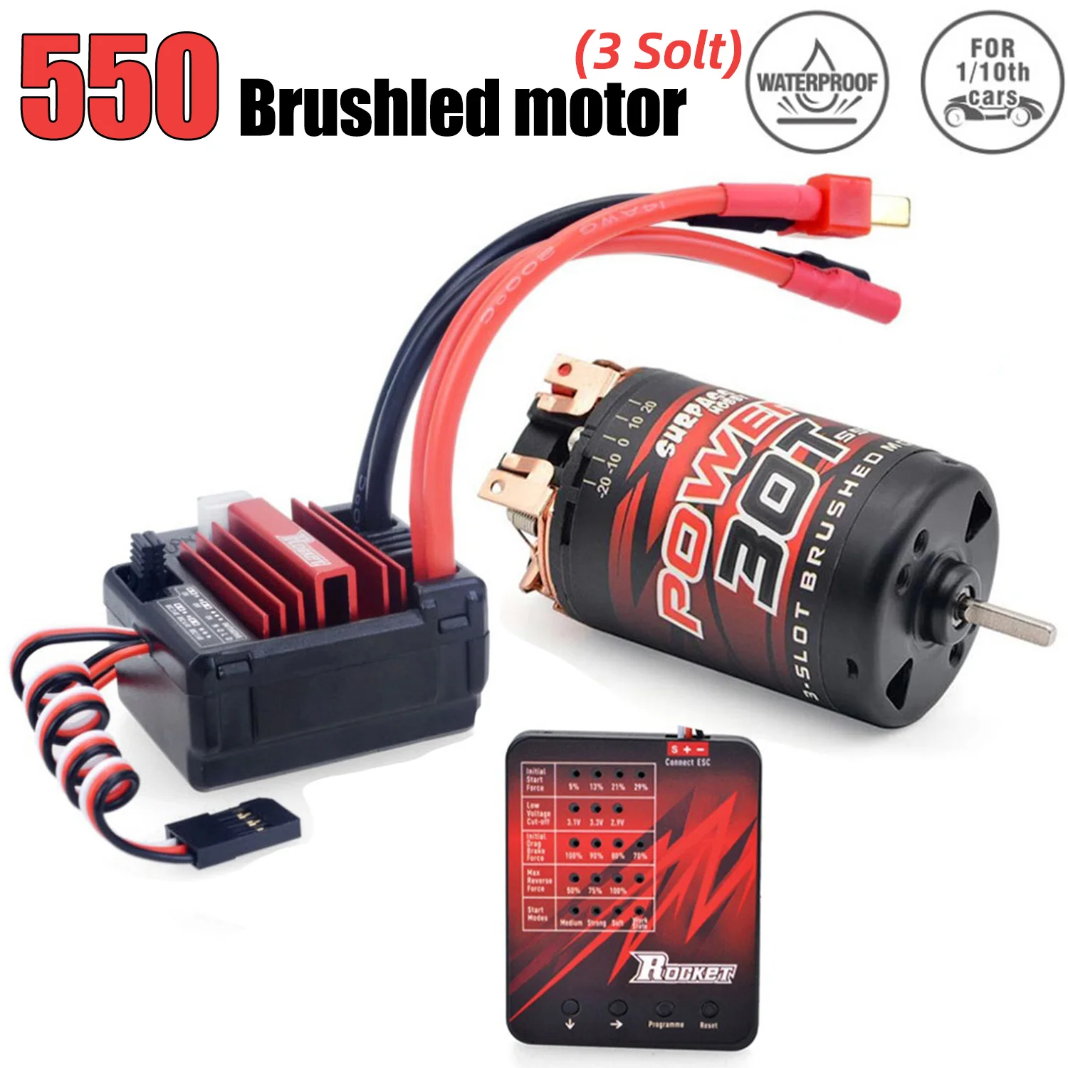 

550 Brushed Motor 3-Solt 12T 14T 20T 25T 30T 35T 80A Waterproof ESC Combo for 1/10 1/12 RC Car Wltoys Traxxas Axail SCX Crawler