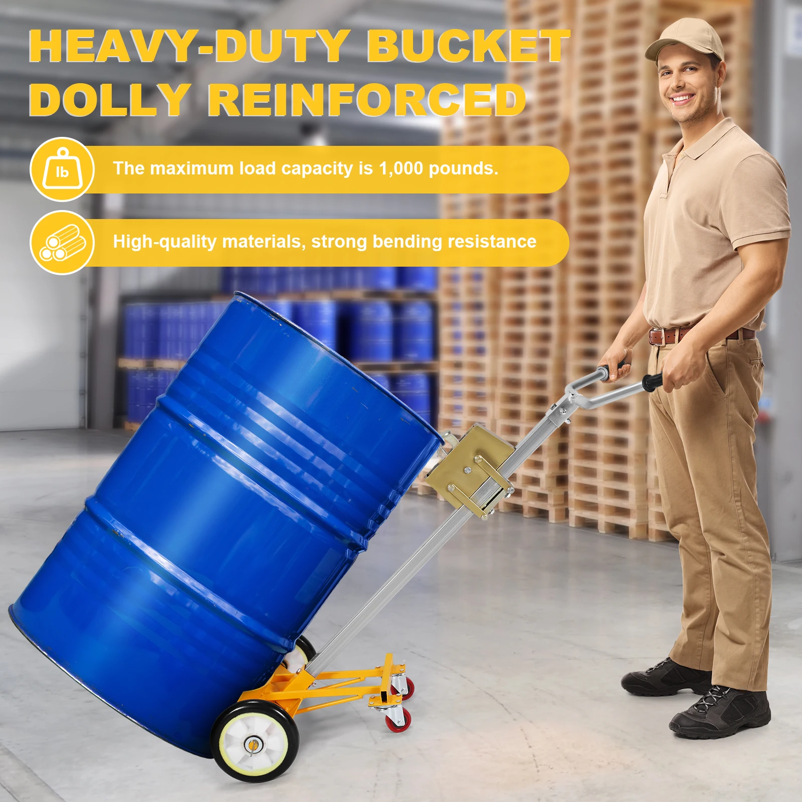 55Gallon Drum Truck Folding Hand Dolly 1000 Lbs Load Capacity Tipping Hand Truck Capacity Dollies for Garages Warehouse Workshop