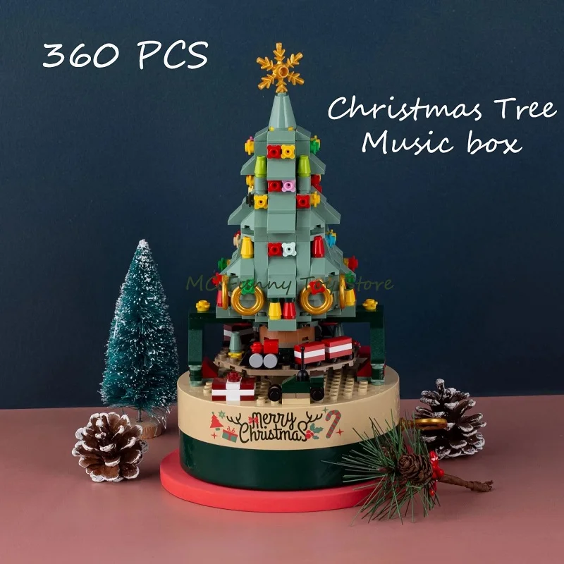 

Christmas Blocks Music Box Spinning Train Colorful Xmas Tree Building Blocks Christmas Decoration Kids Blocks Toy Christmas Gift