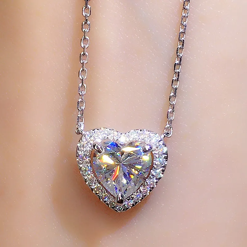 Chic CZ Inlaid Pink Diamond Heart Necklace - Take All Necklaces
