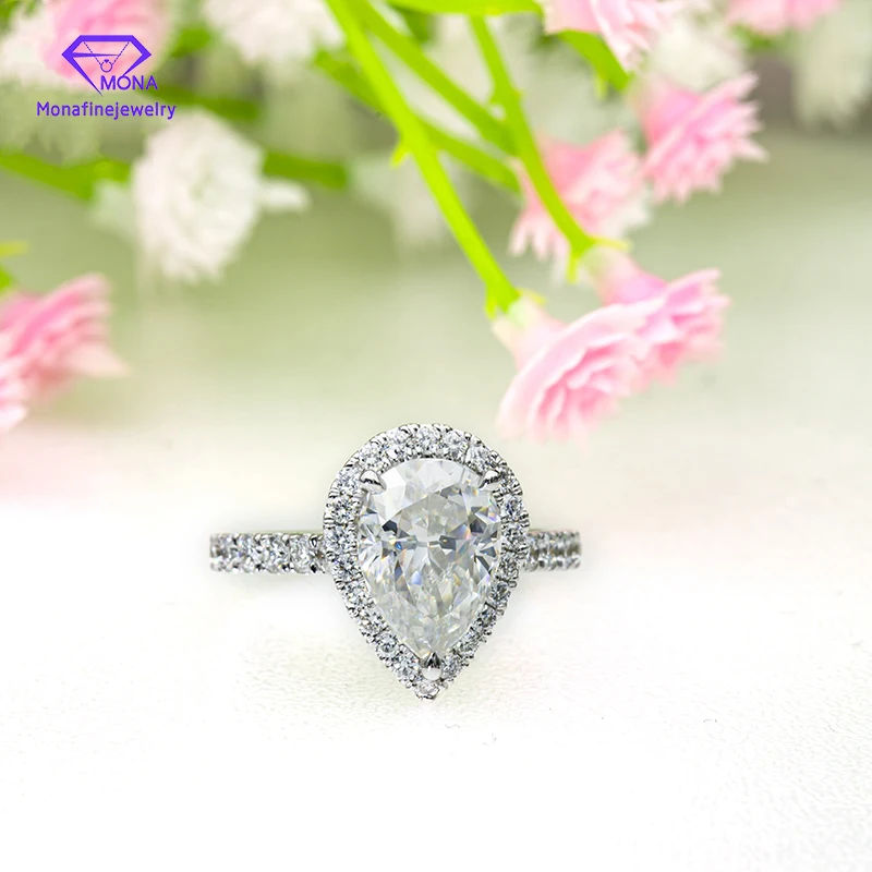 

Luxury Excellent Pear Cut 6x8mm Big Exquisite Waterdrop Moissanite Ring 14K White Gold Shining Fine Jewelry
