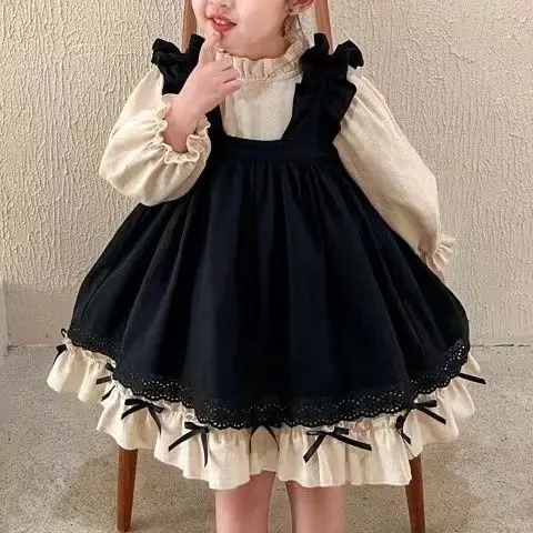 Frühling Herbst Bowknot Harajuku Kawaii Mädchen Party kleid süße Patchwork Kinder Prinzessin Kleid Langarm niedlichen Vestidos de Fiesta – Detail 9