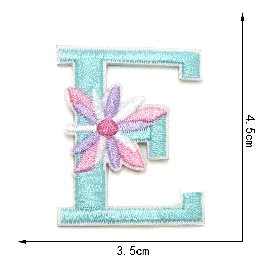 1PC 45MM Blume Gestickte Buchstaben Patch DIY Name Patches Eisen Auf Alphabet Applikationen Nähen Jacke Mäntel Abzeichen – Detail 6