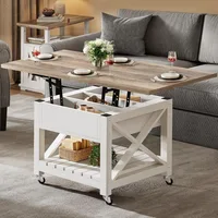 Lift Top Coffee Table with Wheels Farmhouse Square Center Table with Storage Compartment Rolling Coffee Table 1