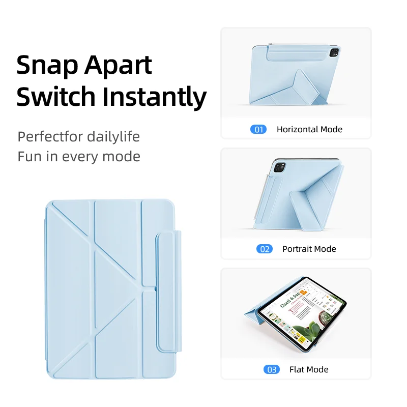 Magnetic Closure Double-Sided Folio with Y-Fold Multi-Angle Stand and Auto Wake/Sleep Feature