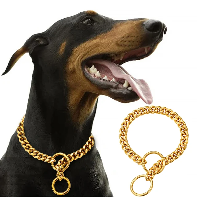 Stainless Chain Collar Large Collar Chain For Metal Dog Dogs Medium Links Link Small Steel Gold Cuban Walking Training 1