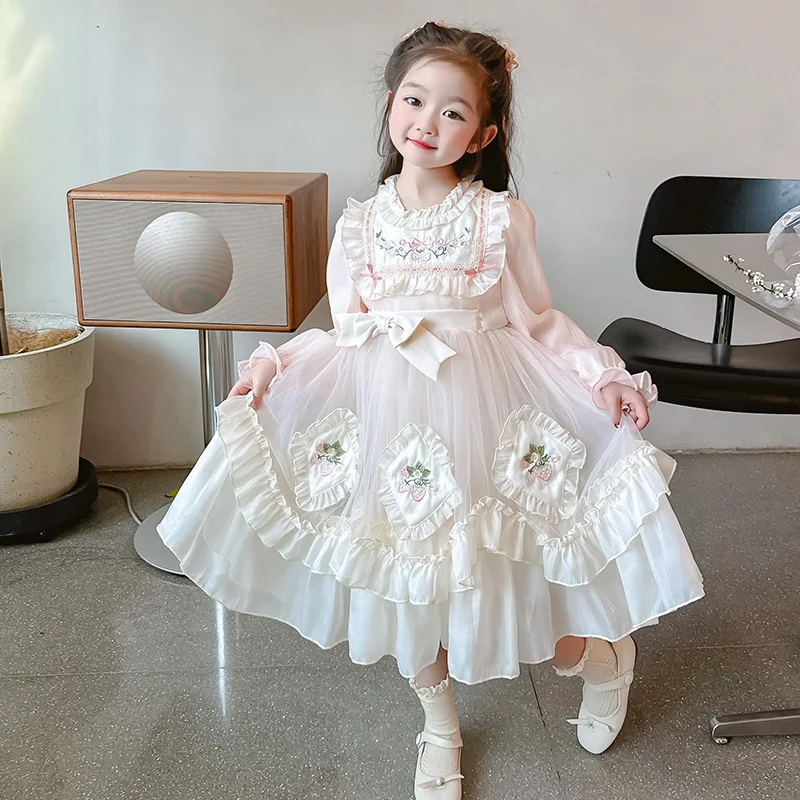 Summer Victorian Retro Lolita Dress for Girls Kids Short Sleeve Maid Costume Girl Child Tutu Princess Party Dresses 2024 NEW