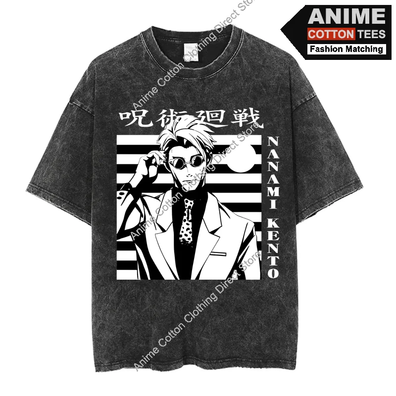 Salaryman Nanami Kento T-shirt Anime Print T Shirt Y2k Hip Hop Street Casual Unisex Oversized Loose Tees Black Retro Cotton Tops