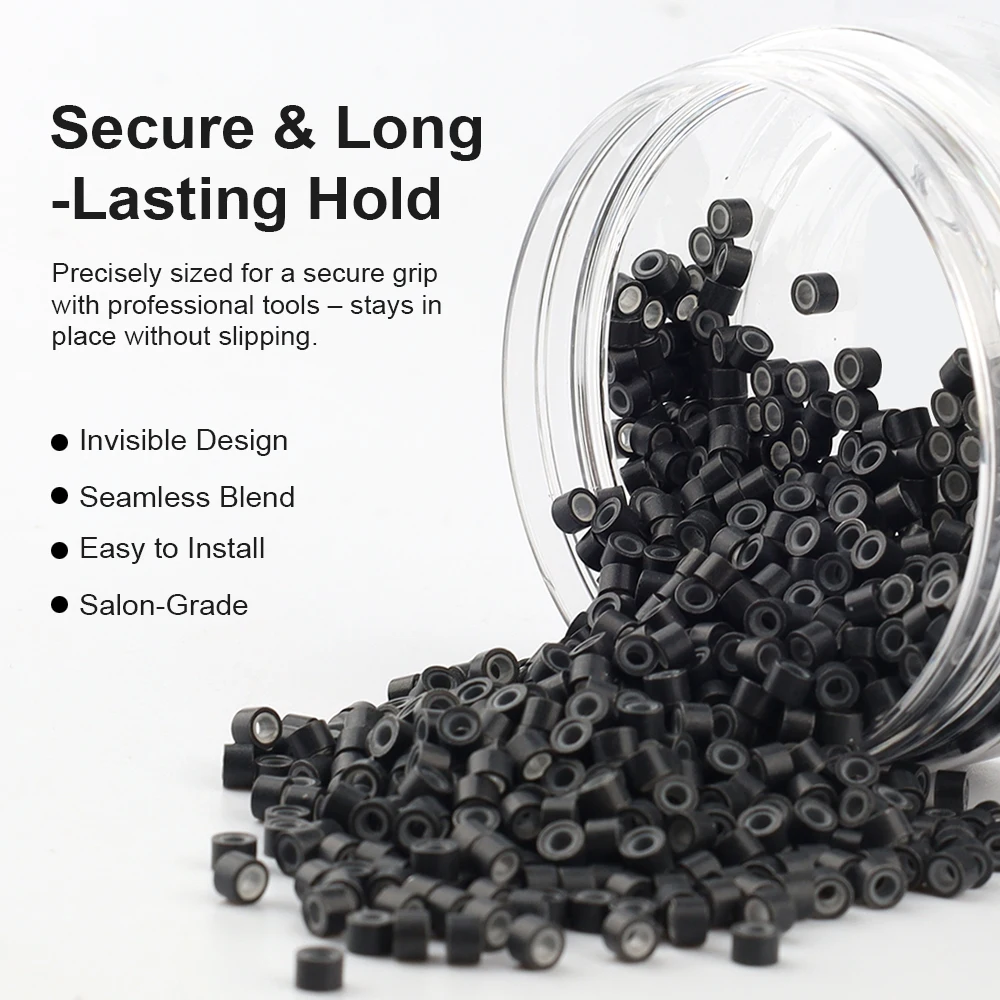 글래머도브 1000개 4mm 실리콘 라이닝 마이크로 링, 헤어 익스텐션 도구 액세서리용 마이크로링크 비즈