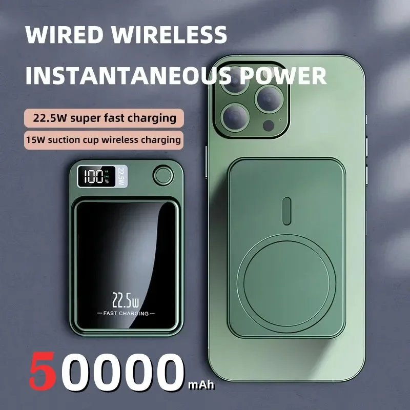 

50000mAh Wireless Power Bank Magnetic Qi Portable Powerbank Type C Fast Charger For iPhone15 14 13 Samsung MaCsafe 2024 New