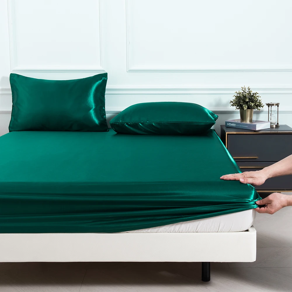 Satin Solid Color Fitted Sheet Set 4