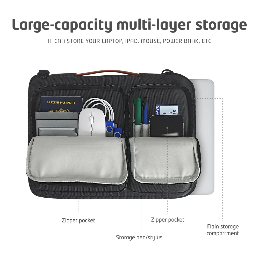 Borsa a Tracolla per Laptop 13 14 15 16 Pollici, Custodia per MacBook Air 13 M1/M3 Pro 14 M4, Borsa da Viaggio per Computer - immagine 3