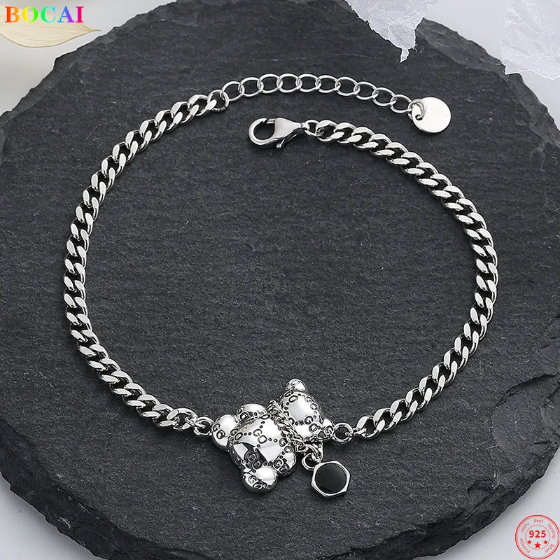 Trendy S925 Sterling Silver Charm Bracelet 2022 Creative Letter Bear