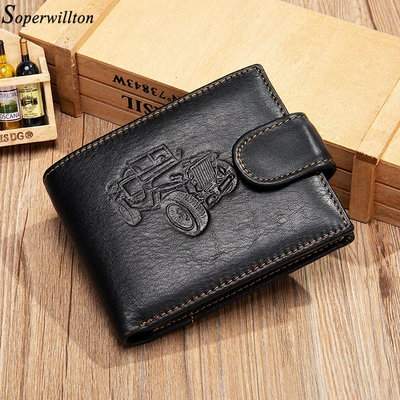 

New Men Genuine Leather Wallet Purse Holder Vintage Business Short 2 fold Embossing Male Zipper Coin Hasp Money Bag