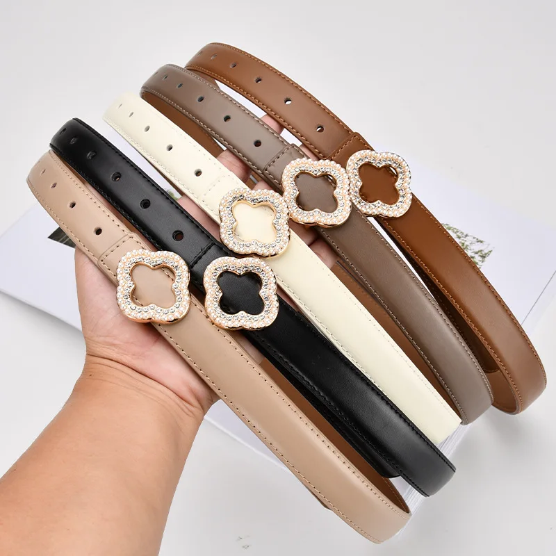 

Women's Genuine Leather Belt Fashion Floral Diamond Buckle Cowhide Belt for Lady's Girls Decorative Coat with Jeans Belt