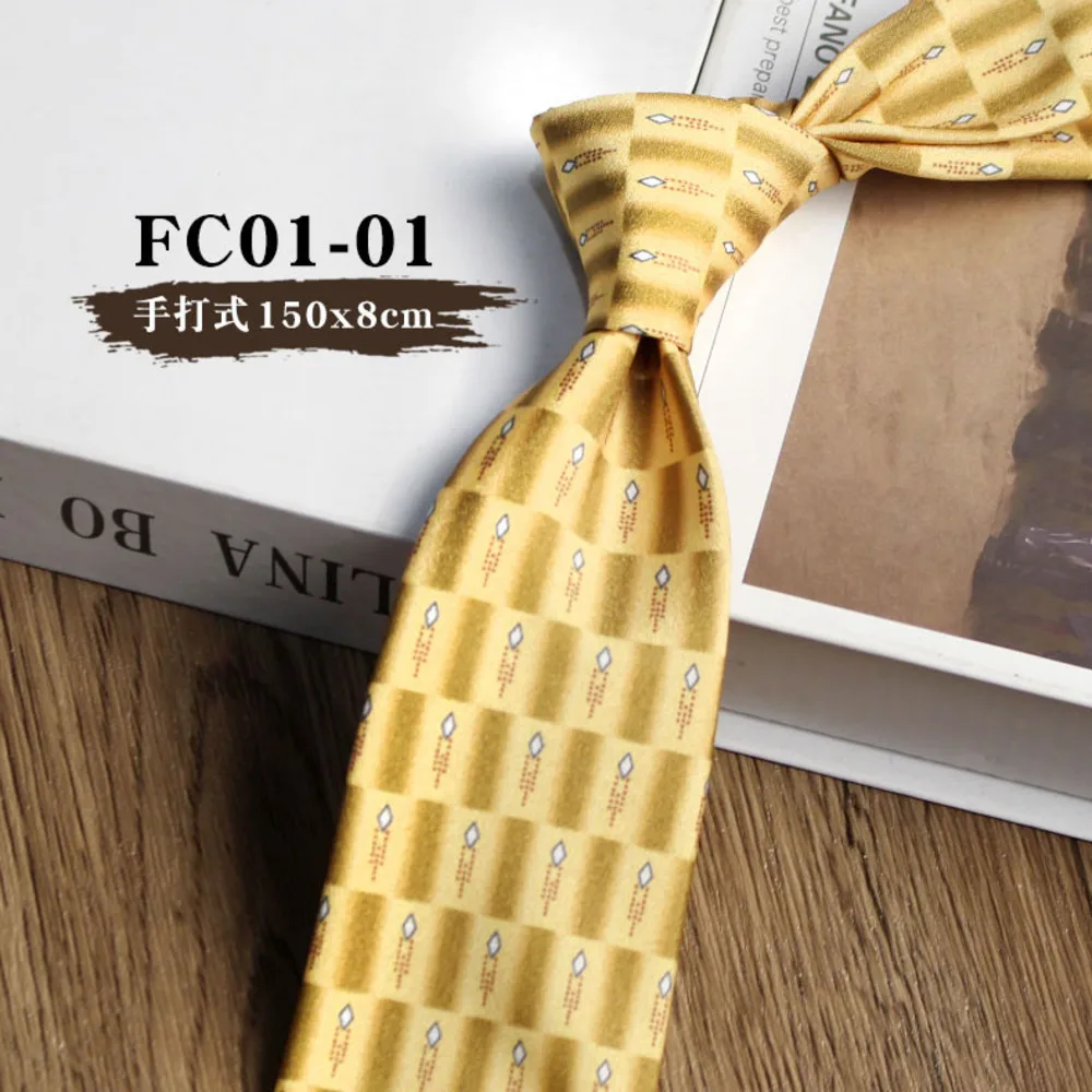 8cm Width Brown Colorful Printed Neckties Mens Silky Polyester Yellow Flower Neck Tie Business Casual Shirt Accessories Cravat
