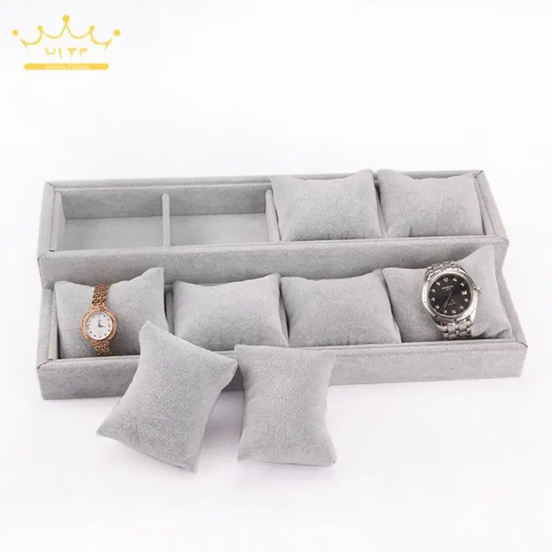 Bracelet Watch Display Tray Jewelry Holder Grey Velvet Tray Jewelry Pillow Display Prop Watches Bangle Ring Showcase Tray Plate