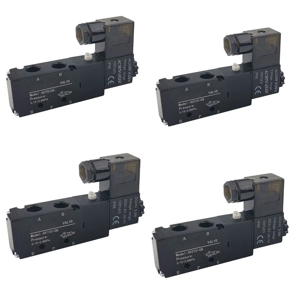 

5 Way 2 Position Air Pneumatic Solenoid Valve DC24V /AC220 Control Pneumatic Air Solenoid Valve 0.15-0.8MPa Hose Fittings 1pcs