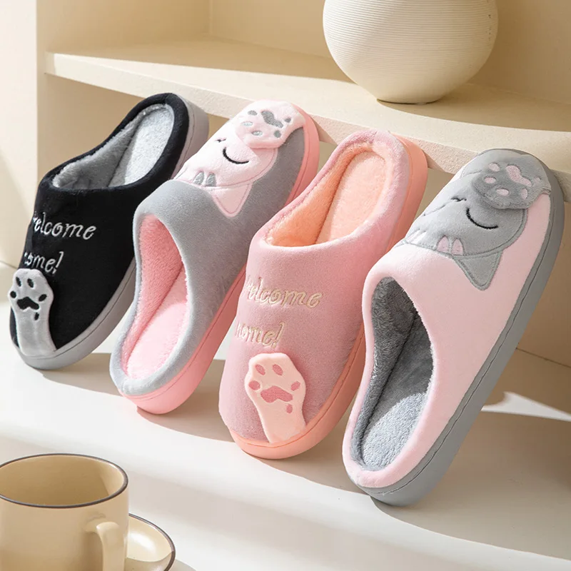 

Women Winter Home Slippers Cartoon Cat Non-slip Warm Indoor Bedroom Floor Shoes Woman Plush Slippers Faux Fur Slides Flip Flops