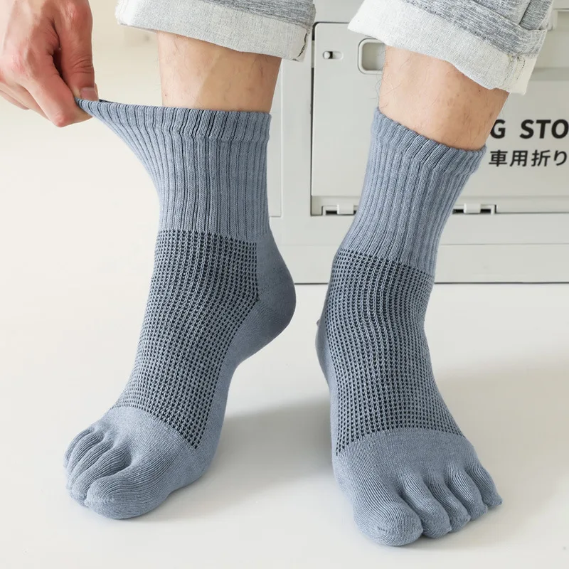 5 Pairs Solid Cotton 5 Finger Socks for Men Small Plaid Warm Sock Elastic Anti Friction Casual Harajuku Toe Sock Male Crew Meias