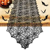 1pc Halloween Decoration Table Runner,Spider Web Black Lace Table Runner for Kitchen Dinner Table,Halloween Decoration Indoor 2