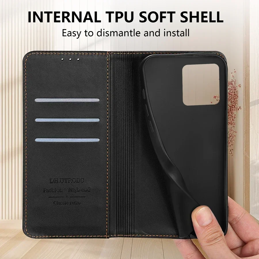 Leather Wallet Case with Magnetic Card Slot and Flip Cover