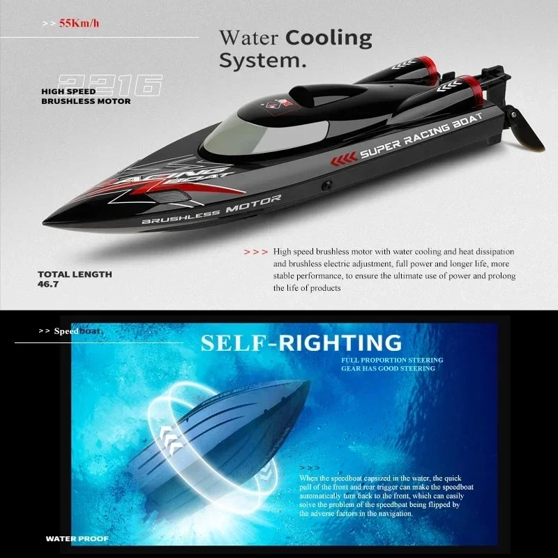 WLtoys WL916 RC Boat 55KM/H Brushless 2.4G Radio Electric High Speed Super Racing Boat Model Water Speedboat Kids Gifts RC Toys 3