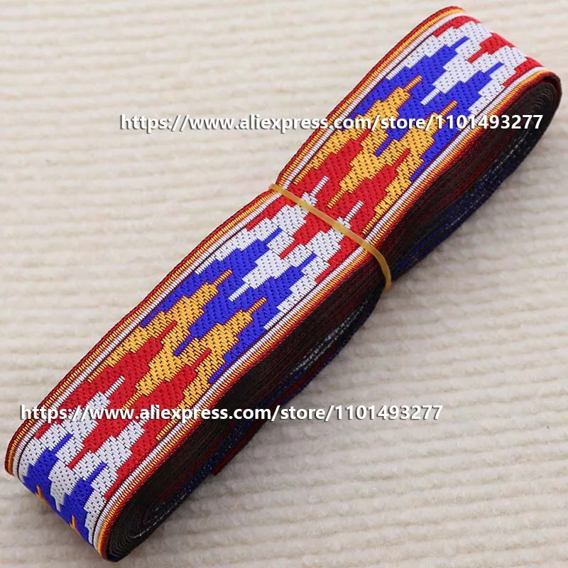 3.3cm 7 Yards Jacquard Ribbon Geometric Pattern Ethnic Lace Trim Embroidered Woven Webbing Tape For Clothing DIY Sewing Fabric
