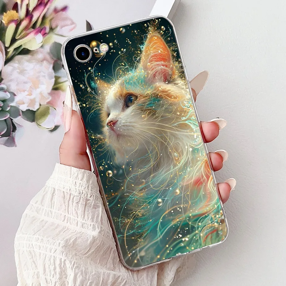 Cute Cat Painted Clear Silicone Soft Slim Phone Case