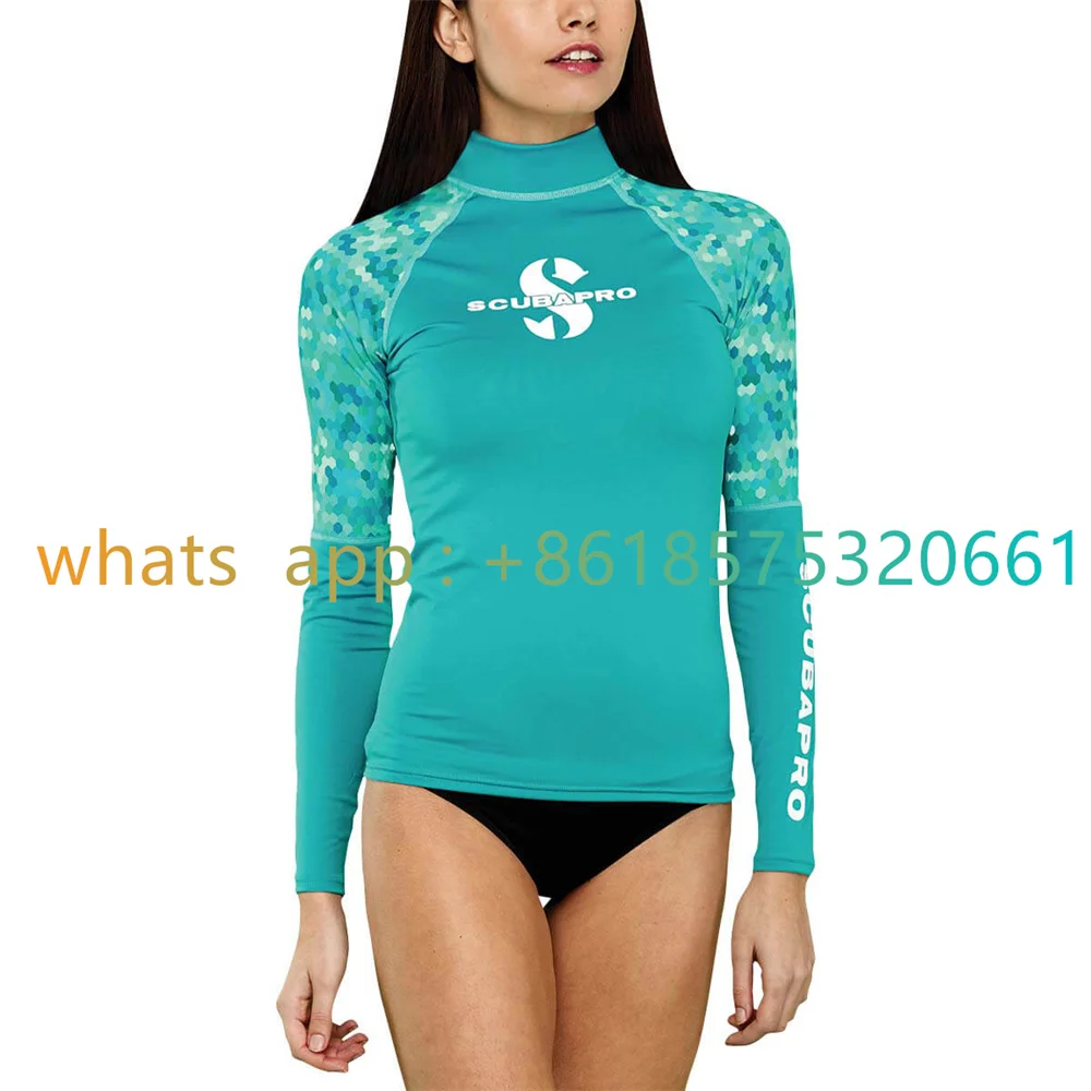 WOMEN UPF 50 T-FLEX GUARD Long Sleeve Printed Rash Guard UV Sun Protection Surf T Shirts Skin Dive Top Beach Swimwear Surfing