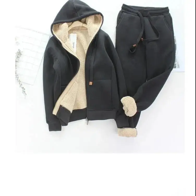 Winter Plush Thickened Suit New Korean Sports Suit Women's Loose Coat+Trousers Casual Thermal Two-piece Set 4XL 100KG