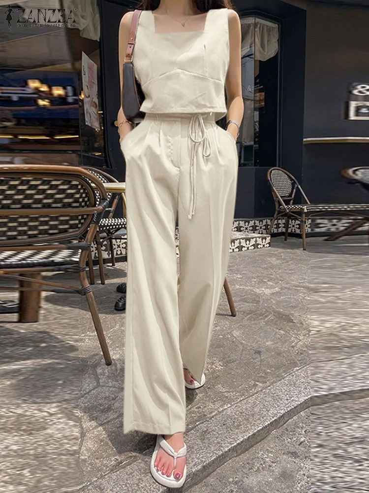 

ZANZAE Elegant 2pcs Sets Fashion Women Pant Sets Casual Suqare Neck Croped Tops Oufits Korean Style High Waist Trouser Tracksuit