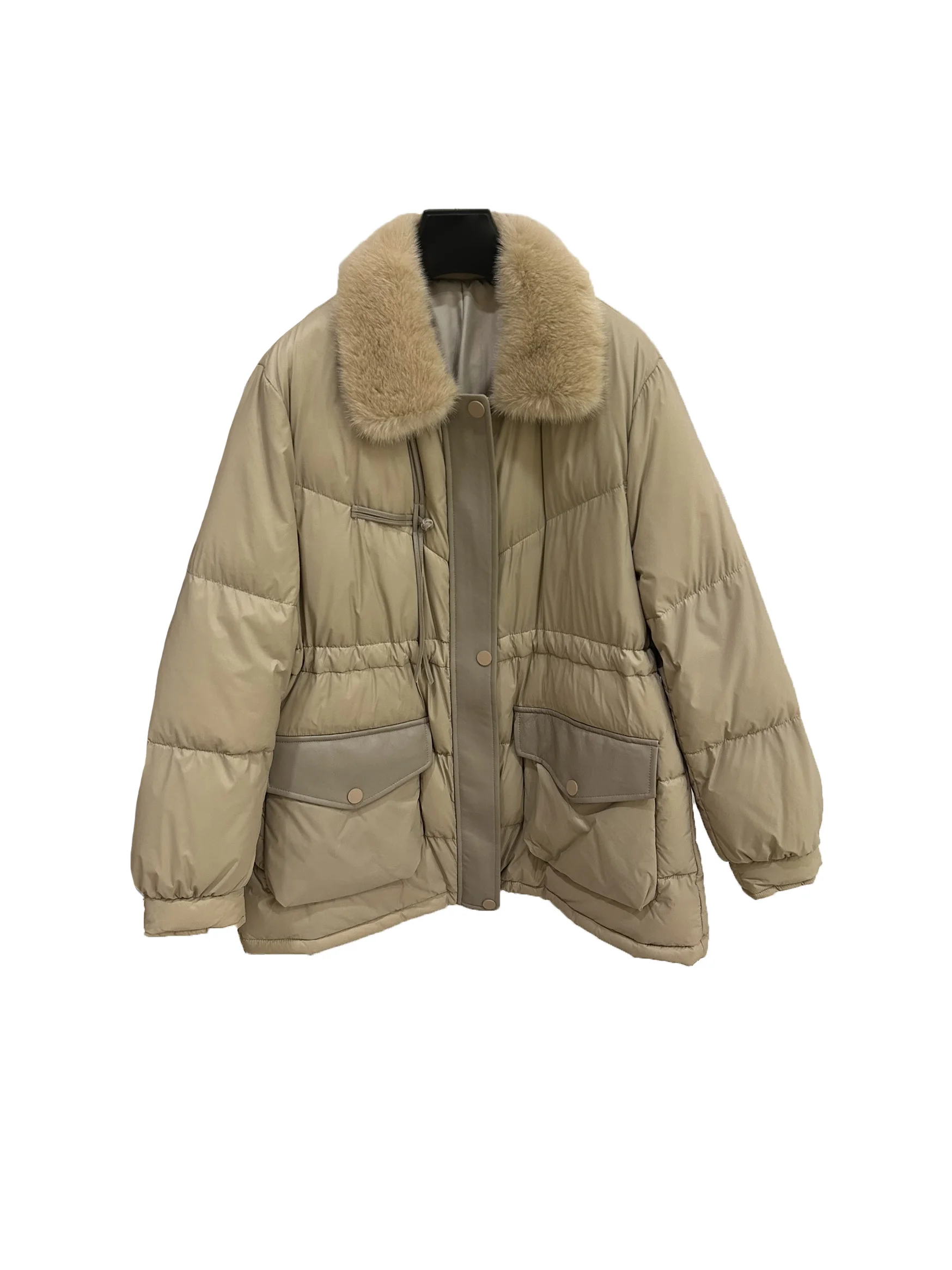 

Down jacket lapel short loose shape splicing zip design warm and comfortable 2023 winter new 1225
