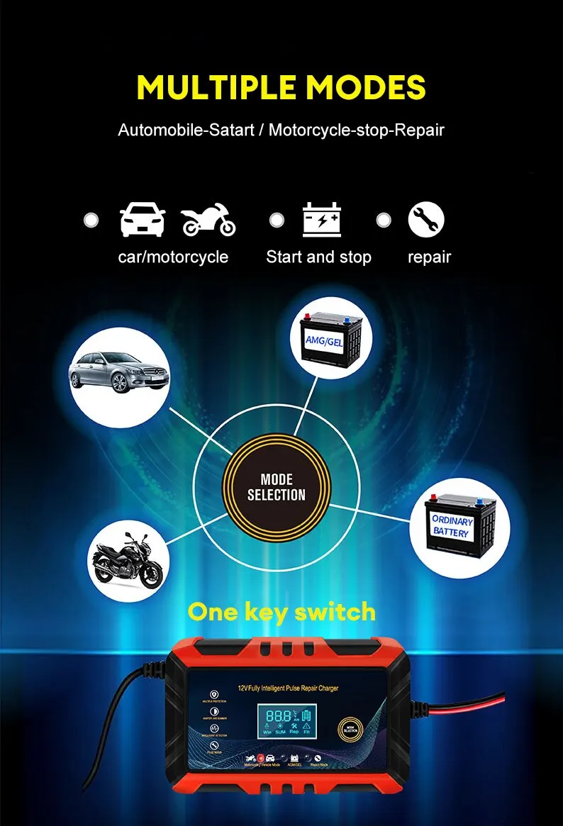 Auto-Batterie-Ladegerät 12V intelligente Puls-Reparatur lcd-Display Autobatterie-Batterie-Ladebatterie-Reparatur-Ladegerät